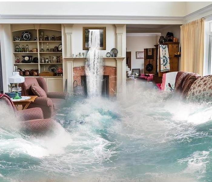 flood water gushing through a living room